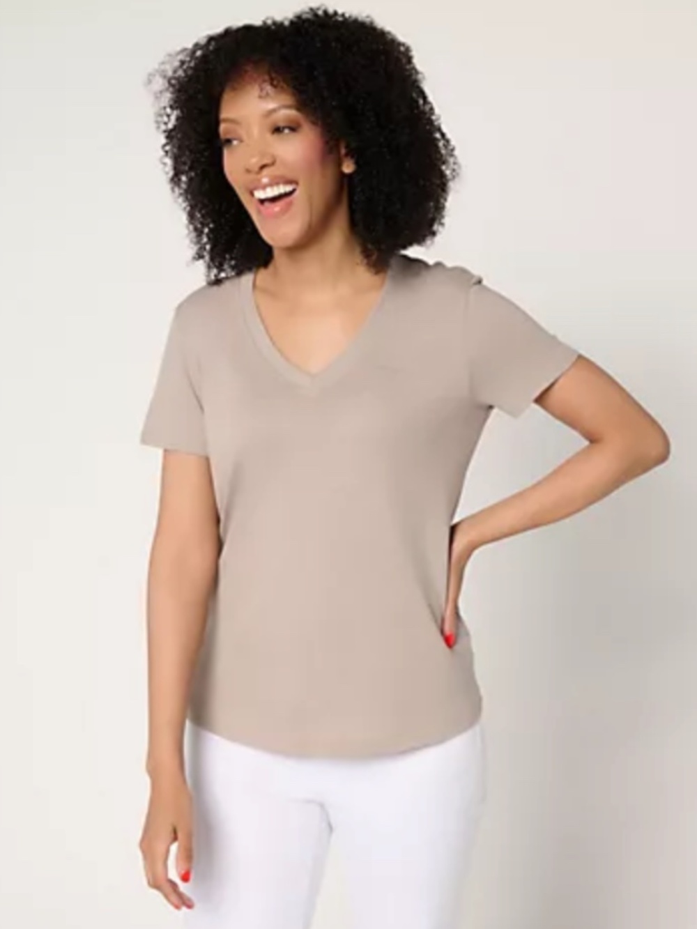 Barefoot Dreams Malibu Collection Taupe V-Neck Tee XL Pima Cotton Modal Blend